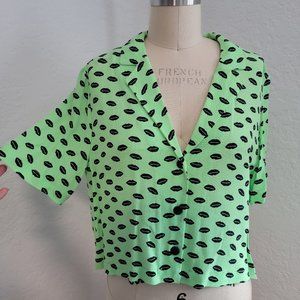 Zara Cropped Woven Button Printed Blouse